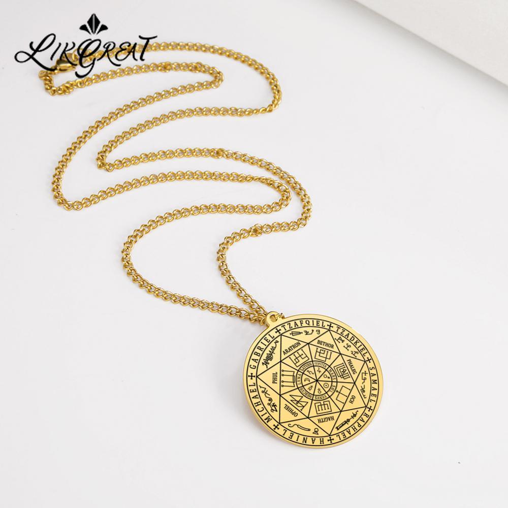 Wicca 7 Archanges Sceau Charme Colliers Hommes Femmes Witchcra Pentagramme Pendentif Surnaturel Amulette Magique Protection Talisman