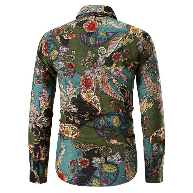 Vintage paisley print hawaiiansk skjorte mænd forår efterår lange ærmer herre kjole skjorter bryllup fest galla skjorte chemise homme