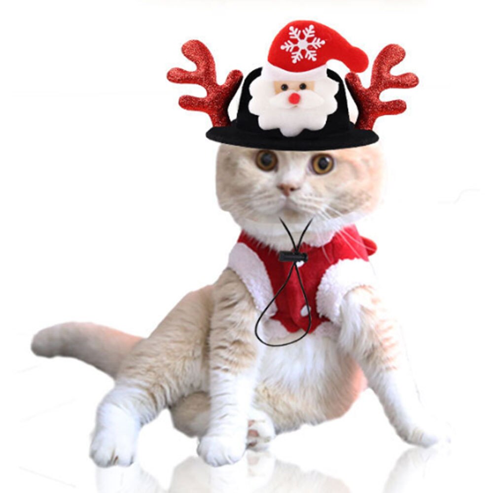 Sjov xmas hat kæledyr hund kat jul hovedbeklædning jul elg rensdyr gevirer pandebånd hat tøj justerbar snemand cap 20
