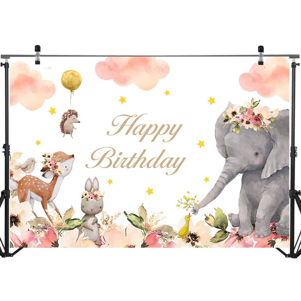 NeoBack Birthday Backdrop - Cute Animals Theme - Vinyl & Polyester - Custom Text/Image - Party Photo Prop