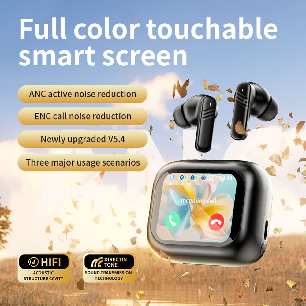 voll-Touchscreen-Kopfhörer ANC Bluetooth 5.4 Ohrhörer mit Geräuschunterdrückung, kabellose in-Ohr-ENC-Ohrhörer mit Mikrofon für Smartphone