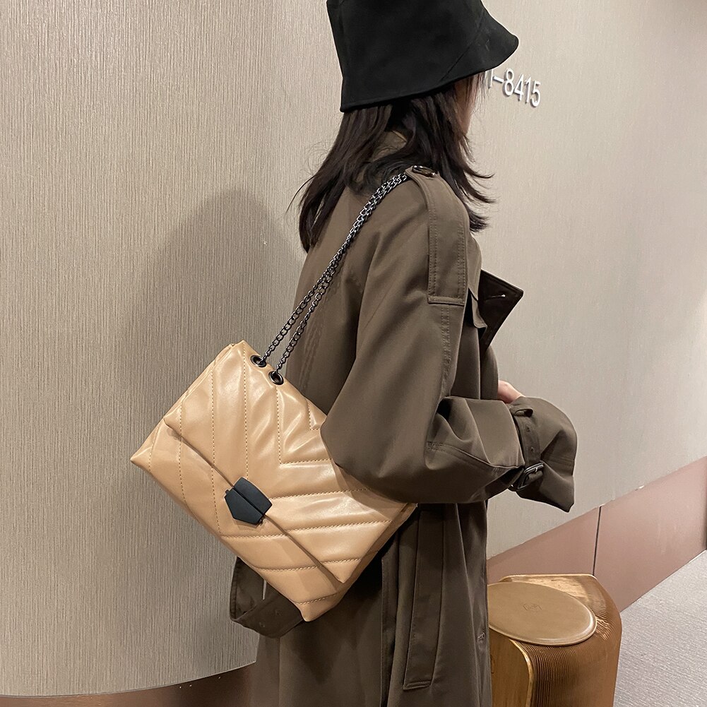 Big Capacity Lattice Shoulder Bag Women Female PU Leather Handbag Ladies Casual Messenger Bags Sac à bandoulière femme