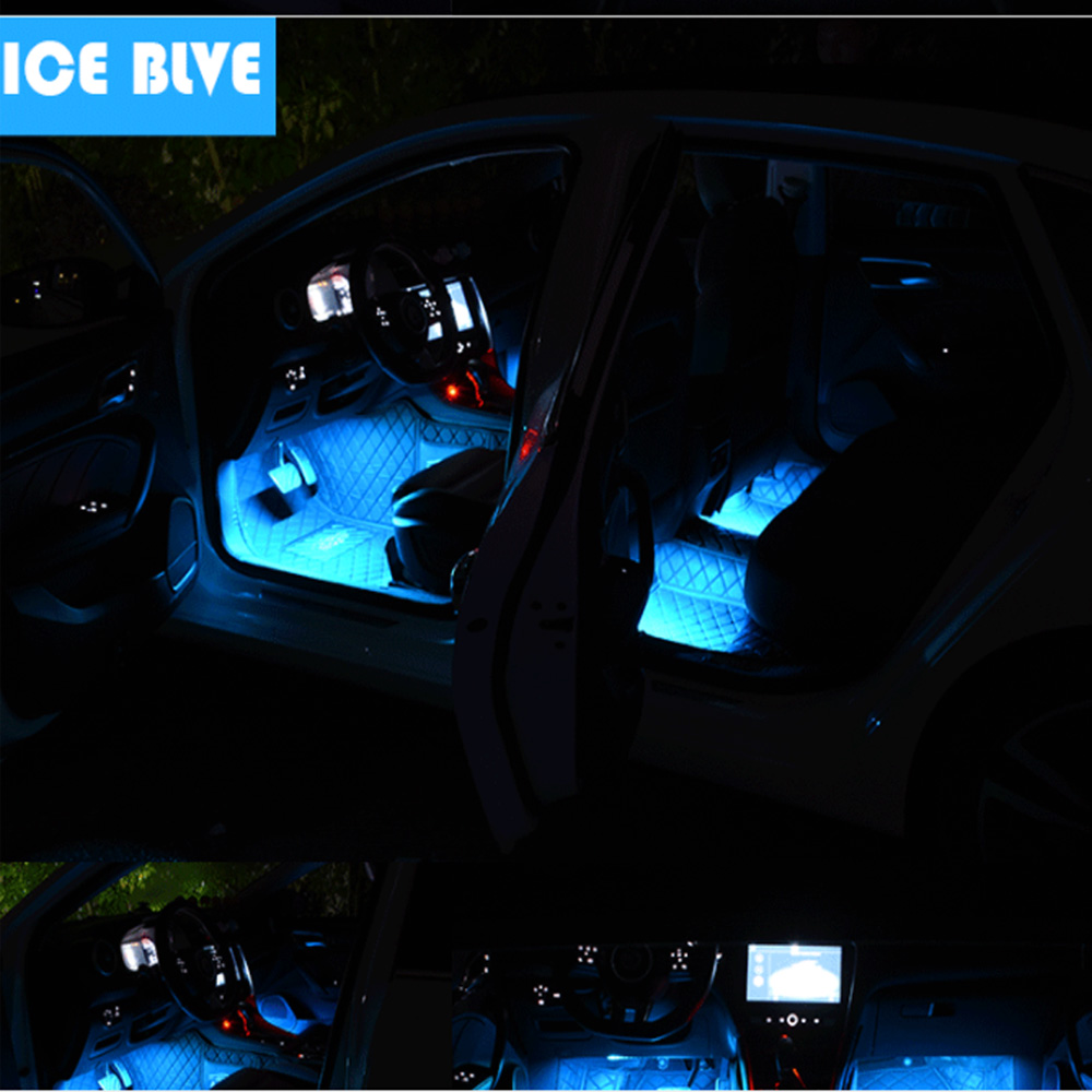 Luz ambiental para pies Interior de coche con USB, lámparas decorativas de ambiente automático, Kit de luces de tira para pies de 48 LED, accesorios para coche
