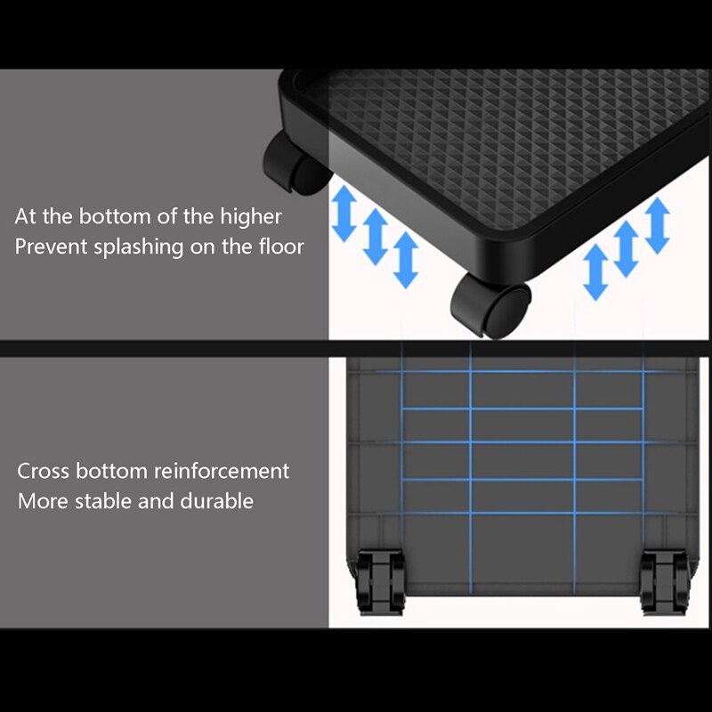 Desktop Computer Mainframe Bracket, Mobile Computer Tower Cart Computer Mainframe Bracket with Pulley Brake Bracket
