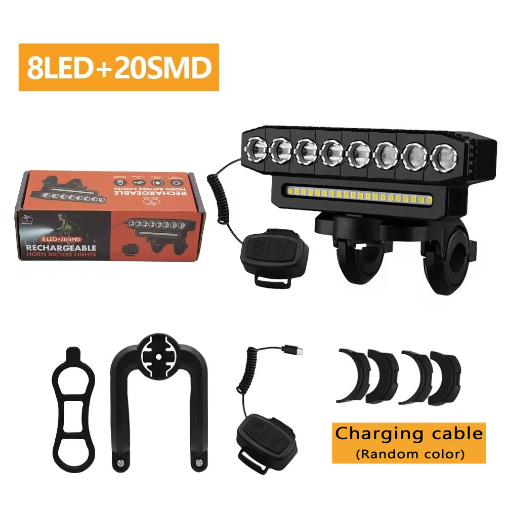 Faro USB Per Bicicletta Ricaricabile - 8 LED, 6 Modalità, Campanello 130 DB, Impermeabile, Ideale Per Notte