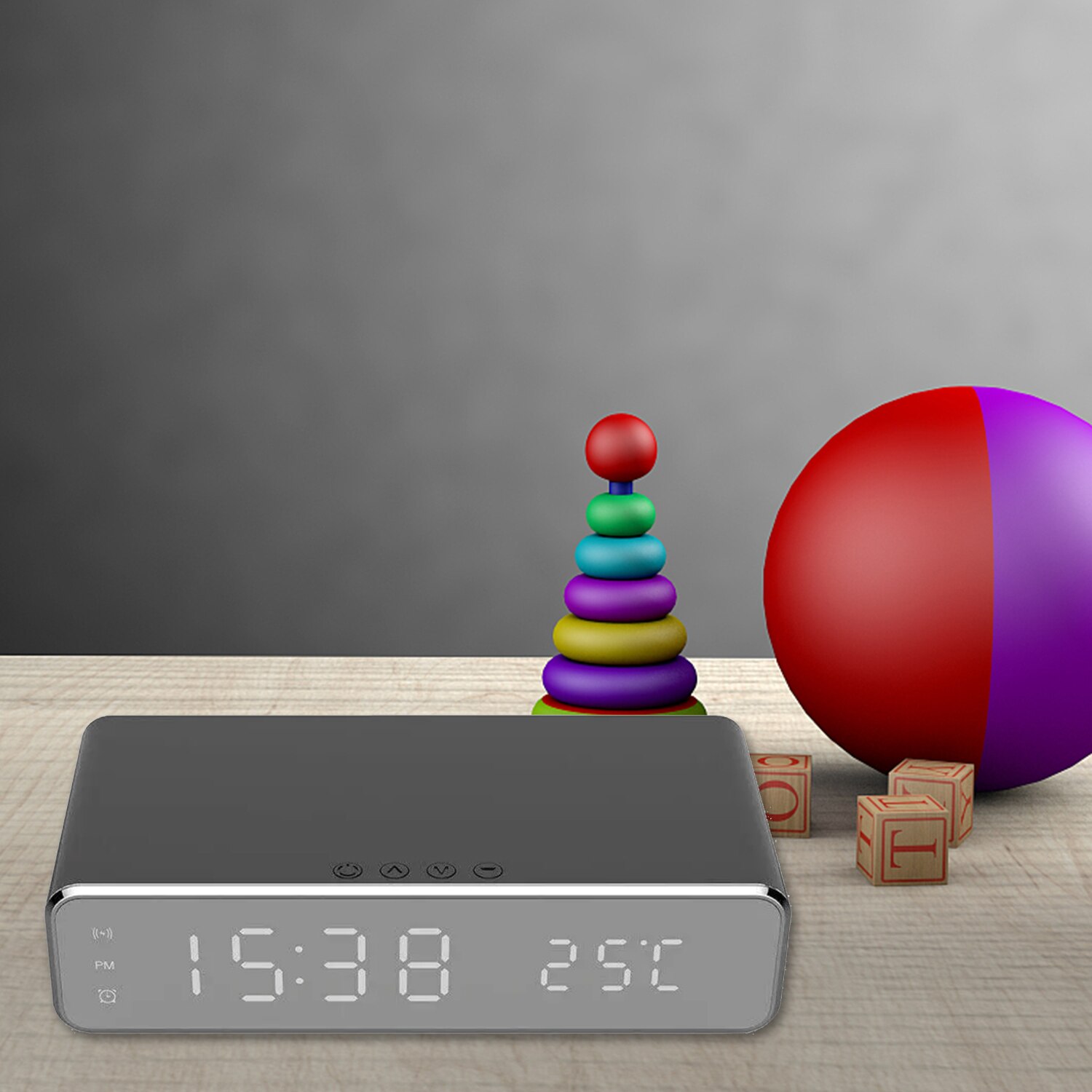 Wireless Charger Desk Clock Digital Clock Temperature Meter Switchable Wireless Charging Device Multifunctional LED Alarm Clock