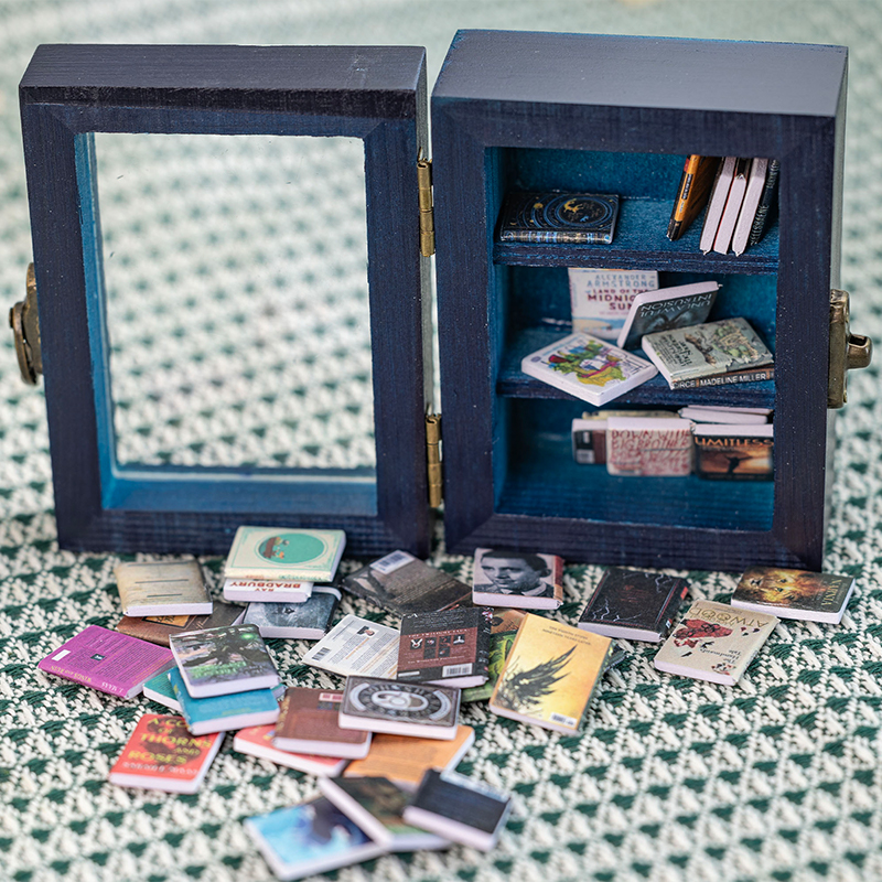 Mini bokhylla prydnad heminredning anti ångest matchbox bokhylla staty hantverk