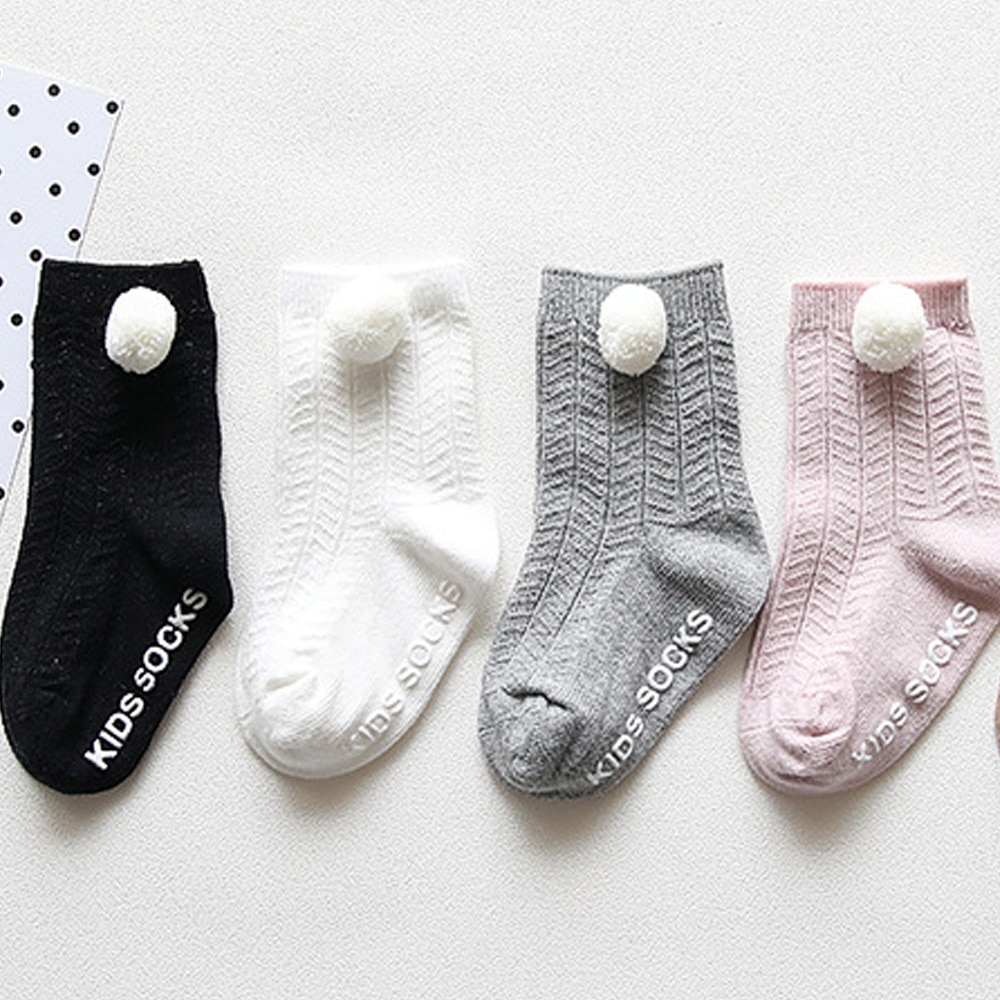 5 Colors Cotton Baby Short Socks Anti Slip Knit Knee Boy Girl Foot Warmer Pom Pom Ball Socks