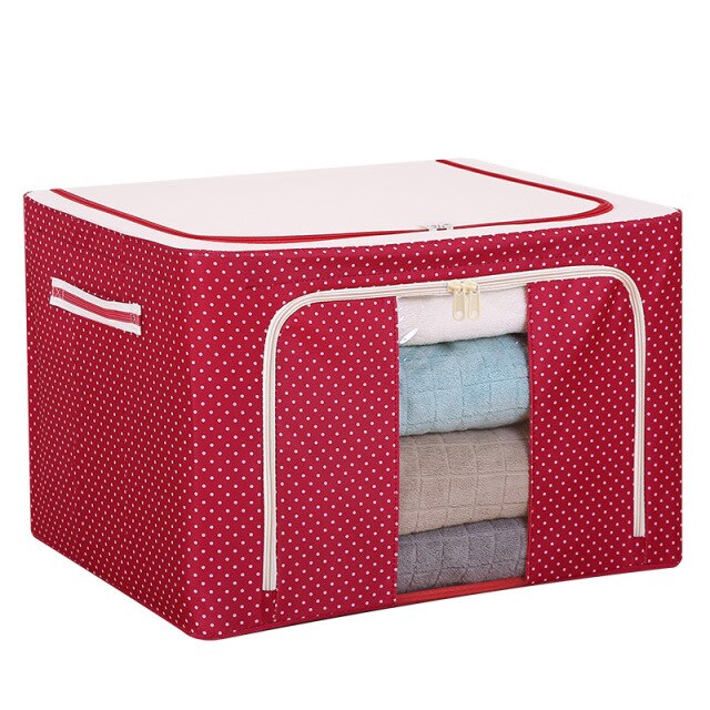 Foldable Oxford Cloth Steel Frame Storage Box Fabric Quilt Waterproof Tide Livingbox Closet Organizer Wardrobe Storage Organizer: Red polka dot