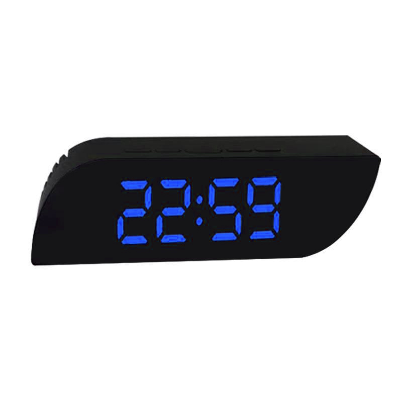 Rectangle Multi-function Desk Clocks Digital Mirror LED Alarm Clock Night Lights Thermometer Electronic Table Clock: blue color