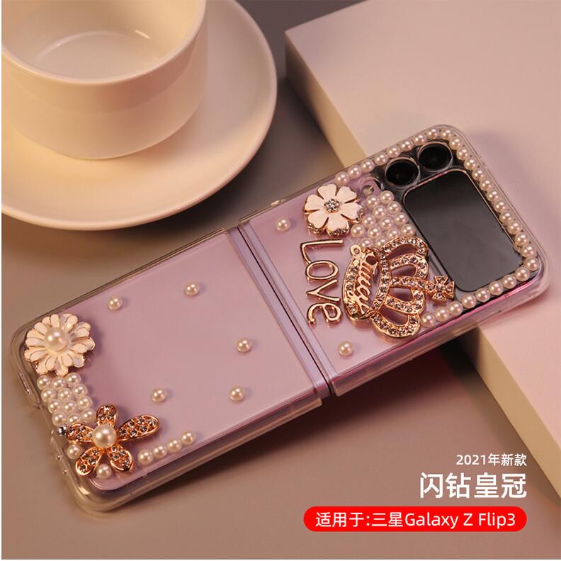 Moda coroa strass caso de telefone para samsung galaxy z flip/z flip 3 diamante capa: Galaxy Z Flip 3 / 2