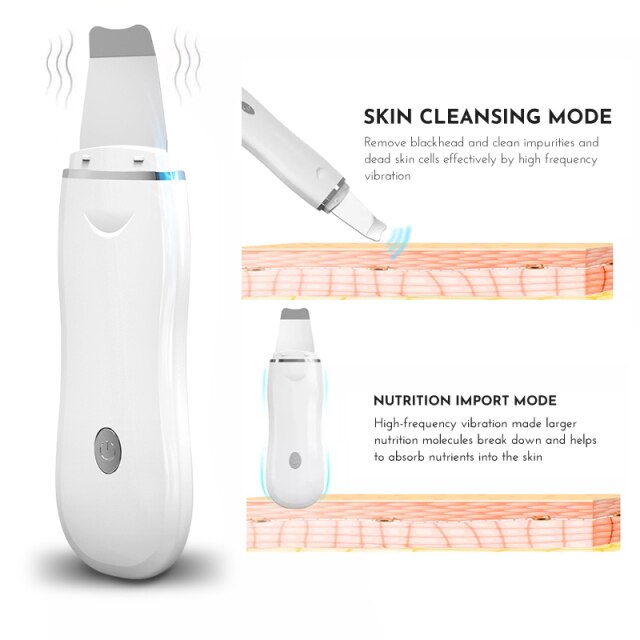 Ultralyds hudscrubber vibrer ion dyb ansigtsrens maskine ansigtsspatel hudskraber ultralyd peeling ansigts porerens: 04 hvide