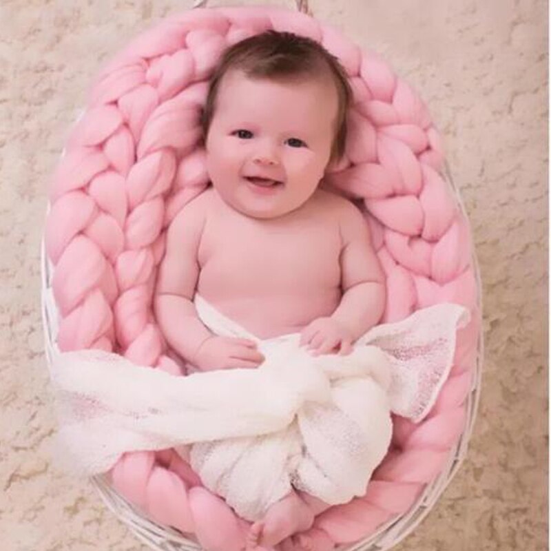 Strikket uld hæklet baby tæppe nyfødt fotografering rekvisitter tykt strik tæppe kurv fyldstof