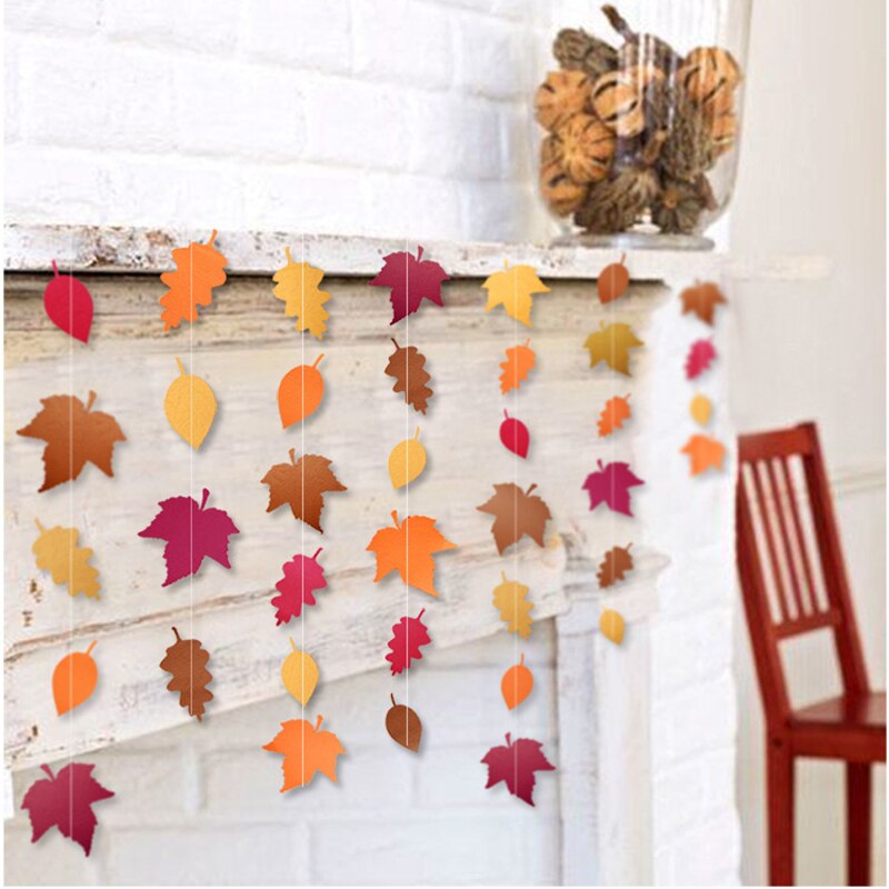 4m høstblader lønnkrans thanksgiving dekorasjoner flagg banner papir sirkel string krans vegg peis dekor
