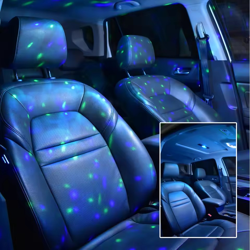 Lámpara LED de ambiente para coche, Control inalámbrico por voz, luz de estrella de techo RGB, carga USB, luces ambientales decorativas para Interior de coche