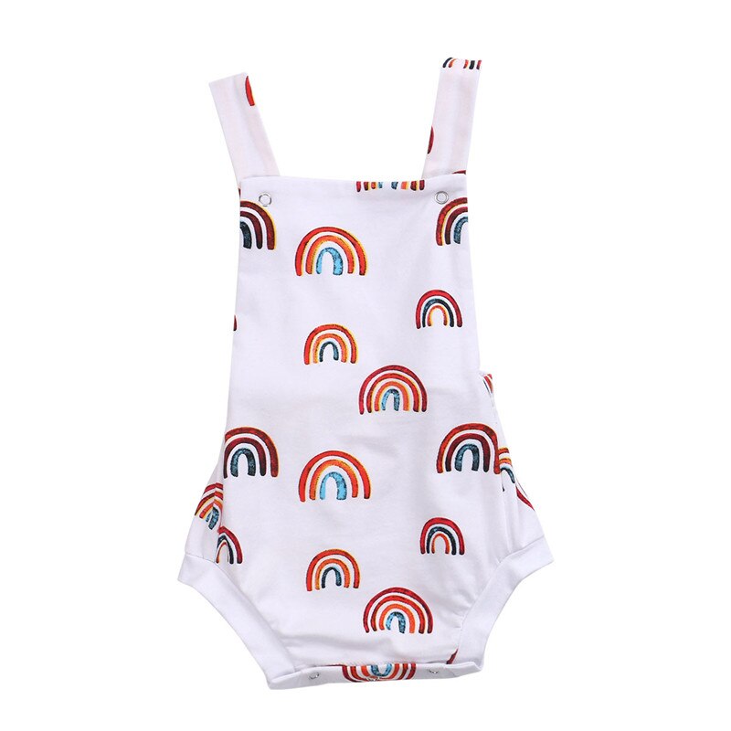 Pasgeboren Zon/Rainbow Print Romper Baby Mouwloze Vierkante Kraag Cross Strap Jumpsuit Pasgeboren Elastische Backless Cross Playsuit: B / 6m