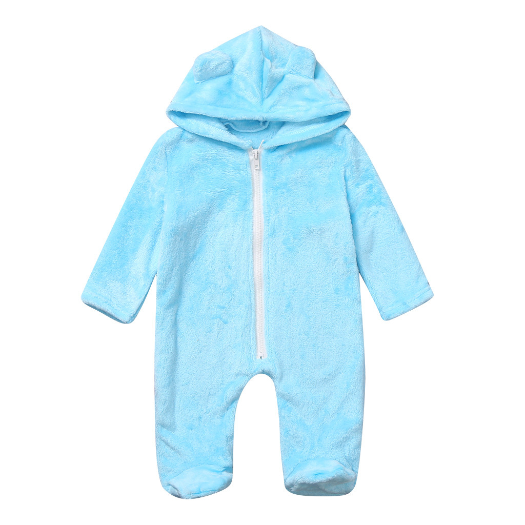 0-2 Y Pasgeboren Baby Jongen Meisje Winter Fleece Jumpsuit Hooded Romper Warme Jas Uitloper: Blue / 90