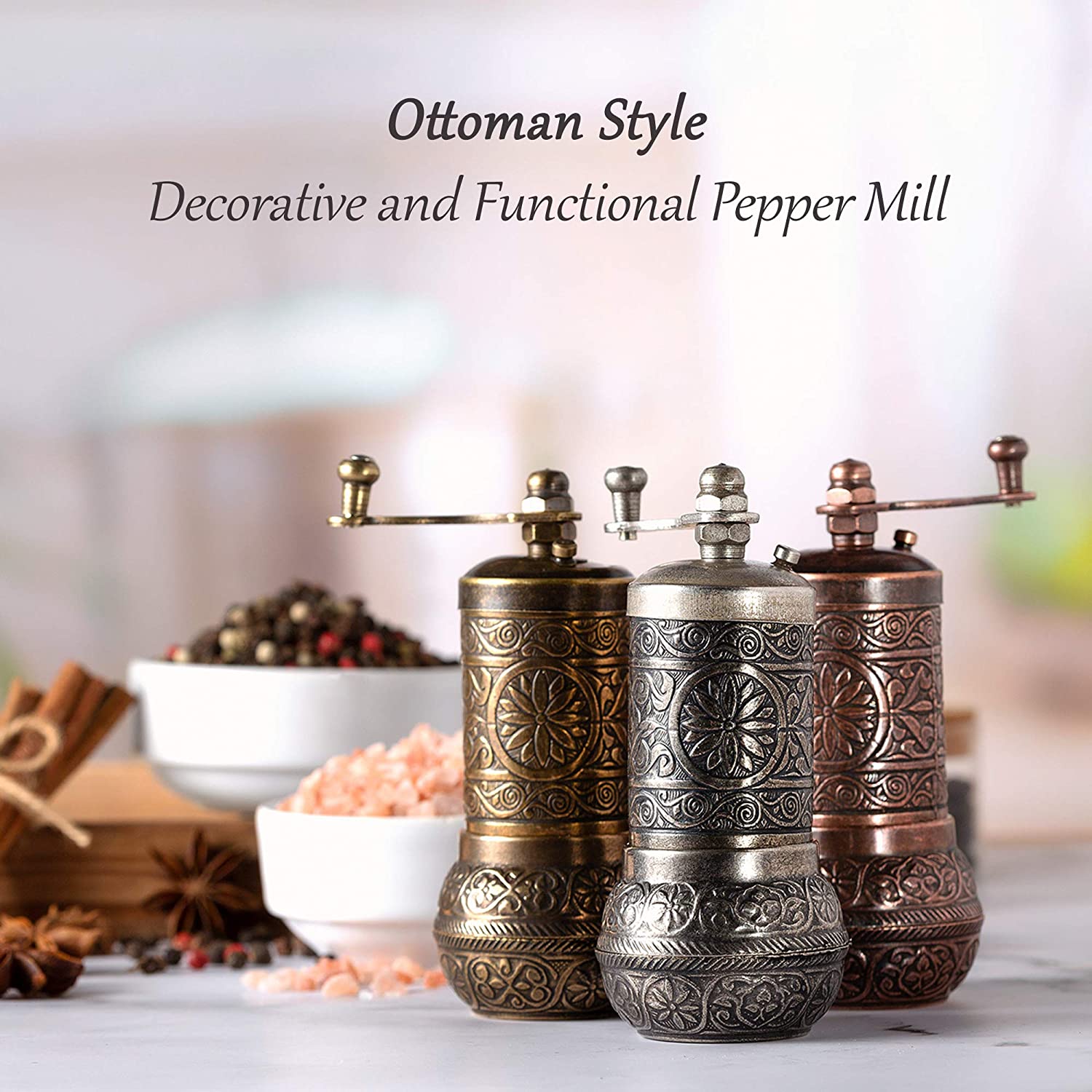 Black Pepper Grinder Refillable English Spice Mill with Adjustable Coarseness Manual Handle with Pepper Mill Spice Grinder