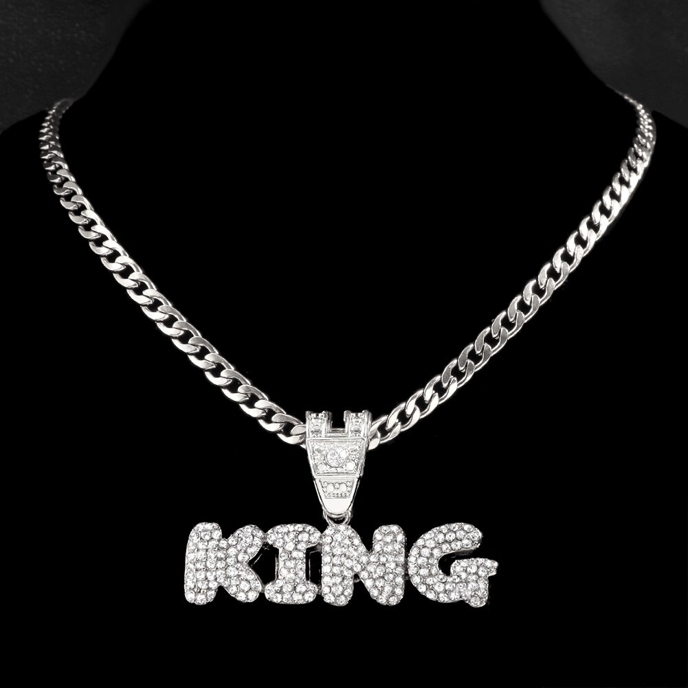 Stainless steel/Zircon Chain Necklace Iced Letter KING Pendant Chain Necklaces For Women Men HipHop Party Male Jewellery: metal chain SL / 20inch (51cm)