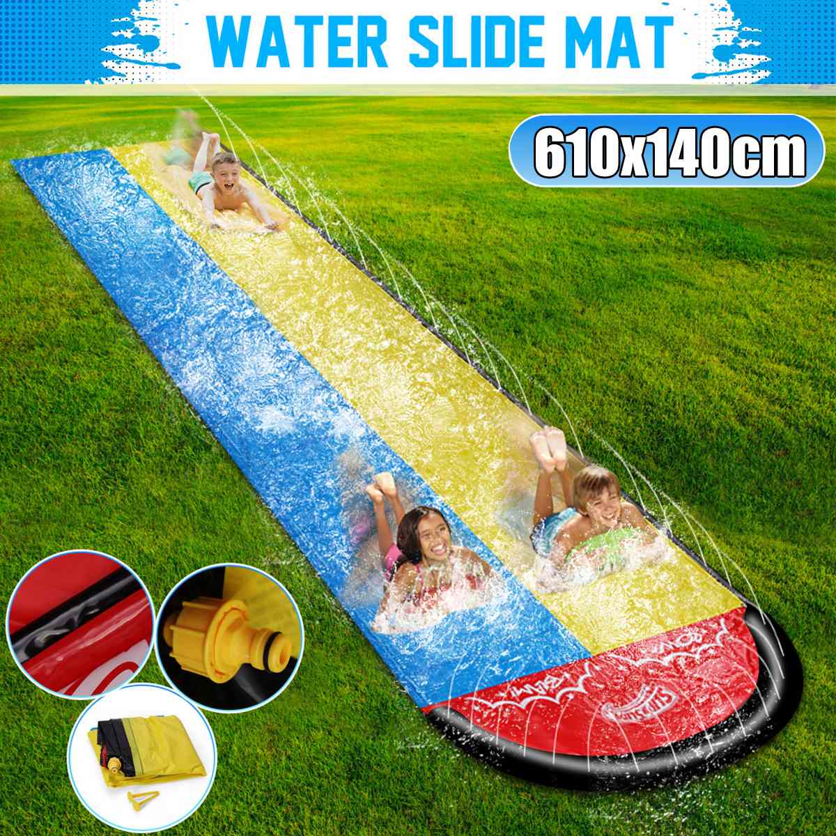 6.1M Inflatable Water Slides Mat Double Dual Person Surf Rider Slider Splash Pool Kids Park Backyard Water Play Mat Outdoor Fun