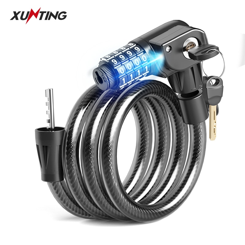 Xunting Bike Lock with Light Combination Keys Anti-theft Mountain Bike Lock General Bicycle Steel Cable Lock LED Luminous Locks