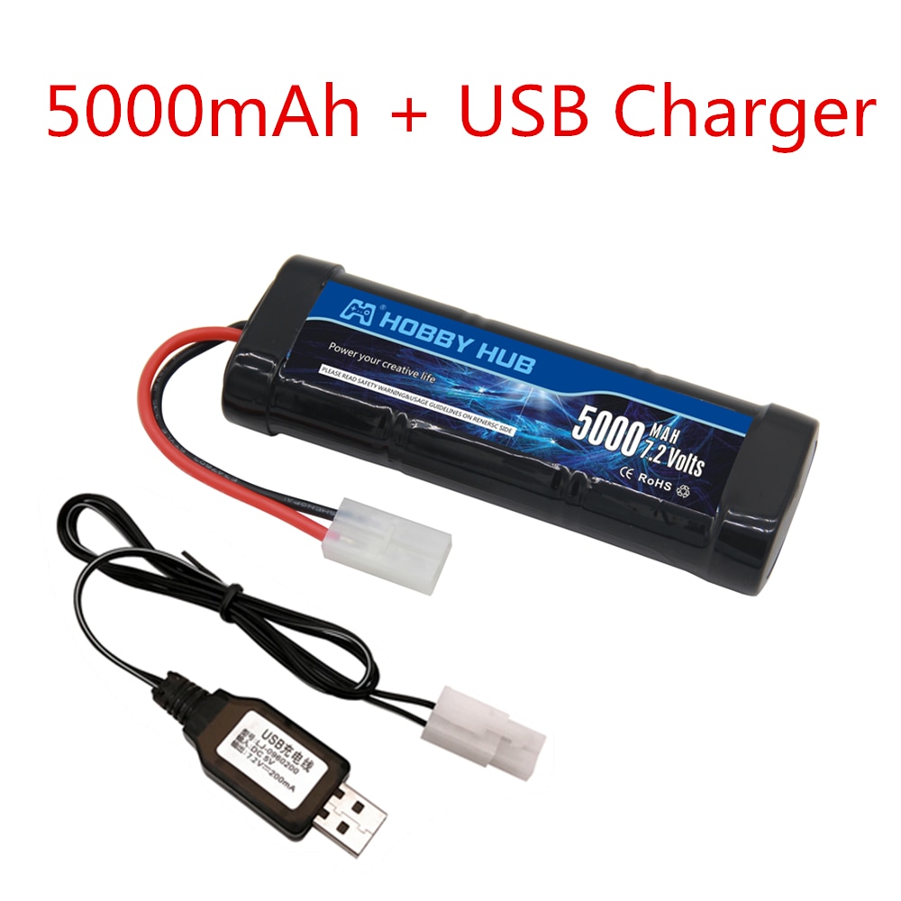 7.2V 5000mAh Ni-MH Battery Pack with Tamiya Plug With 7.2v Charger and SC*6 Cells Battery for RC Racing Cars Boats RC toys