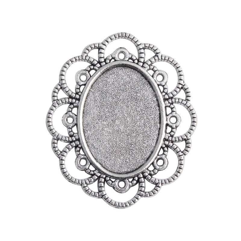 5pcs 18x25mm Inner Size Antique Silver Plated Black Bronze Brooch Pin Flower Cameo Cabochon Base Setting