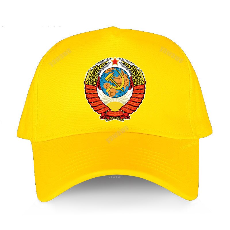 Soviet emblem hat Russia Ussr Flag cap CCCP print Baseball cap Men women USSR Soviet Union Man bone adjustable snapback hat: yellow