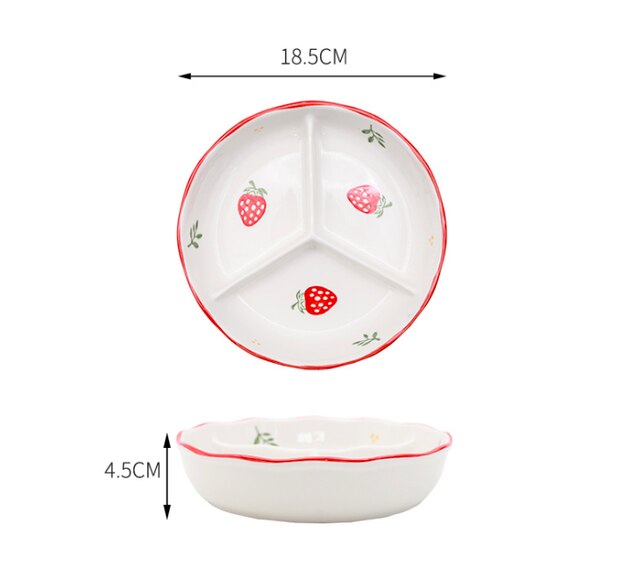 Breakfast Ceramic Children's Tableware Dinner Fruit Cartoon Rice Bowl Pot Fruit Desert Kids Dinner Separated Baby Plate: 2 / Diameter 18.5cm