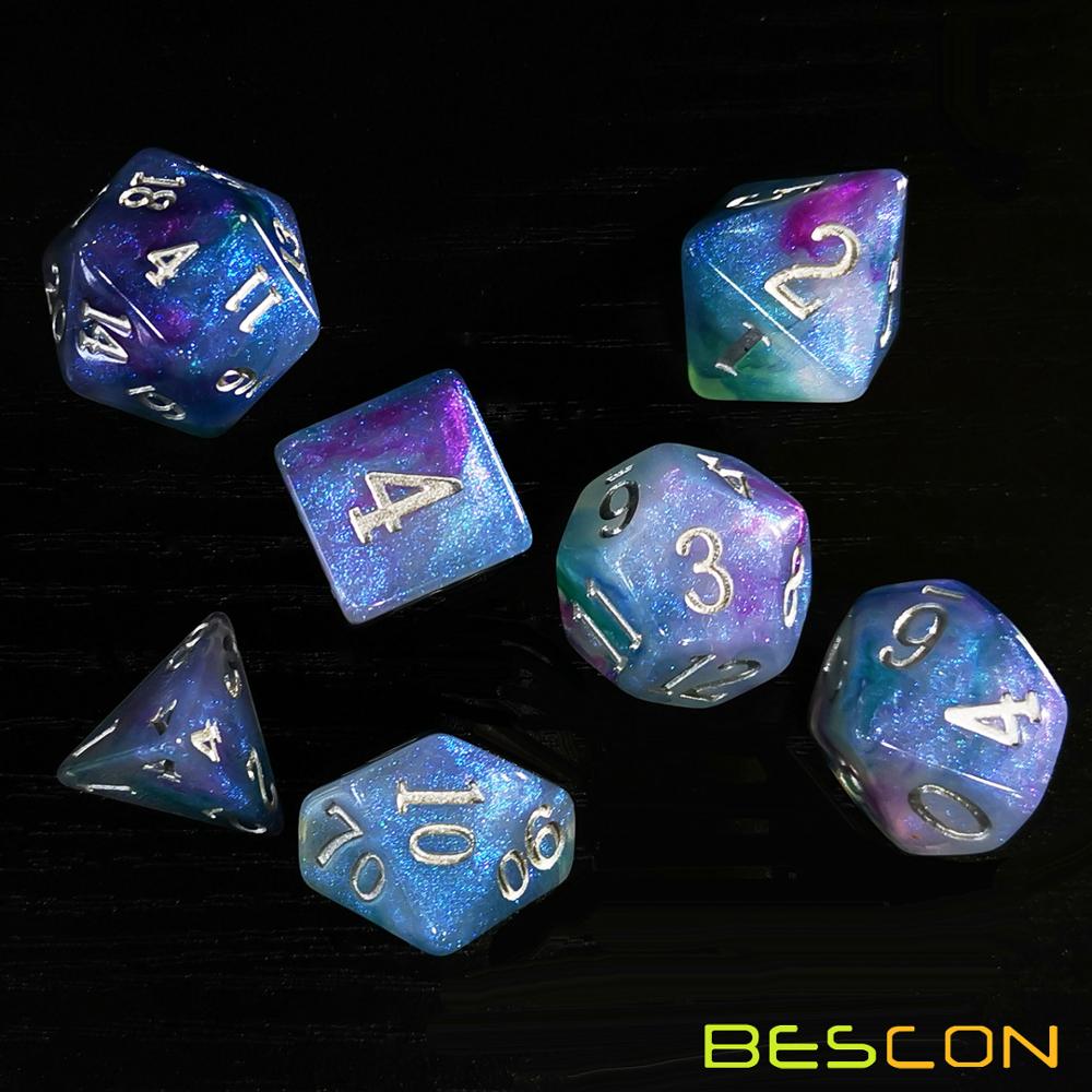 Bescon Magical Stone Dice Set Series, 7pcs Polyhedral RPG Dice Set Fairy Spirit, RoseQuartz, Gold Ore, Dragon Eyes