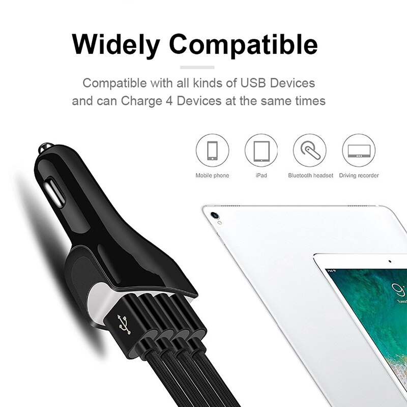Usb-autoladegerät mit 4 anschlüssen,  qc 3.0 zigarettenanzünder-adapter 3.1a kompatibel mit iphone 13 pro, xr, xs max , 12 und 11 ipad galaxy