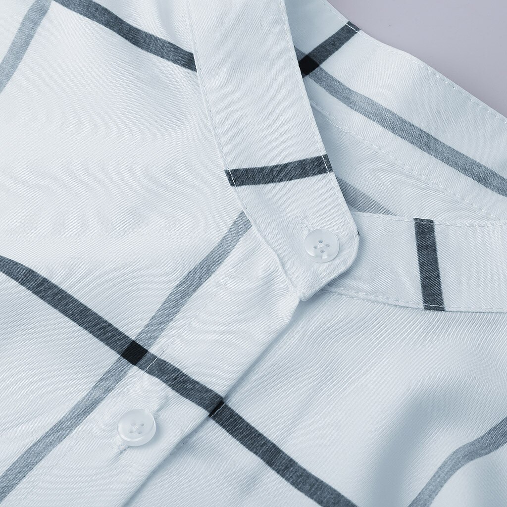 Kvinner sommer kortermet firkantet hals ensfarget rutete trykk knapp uformelt skjorte topper ropa mujer #30