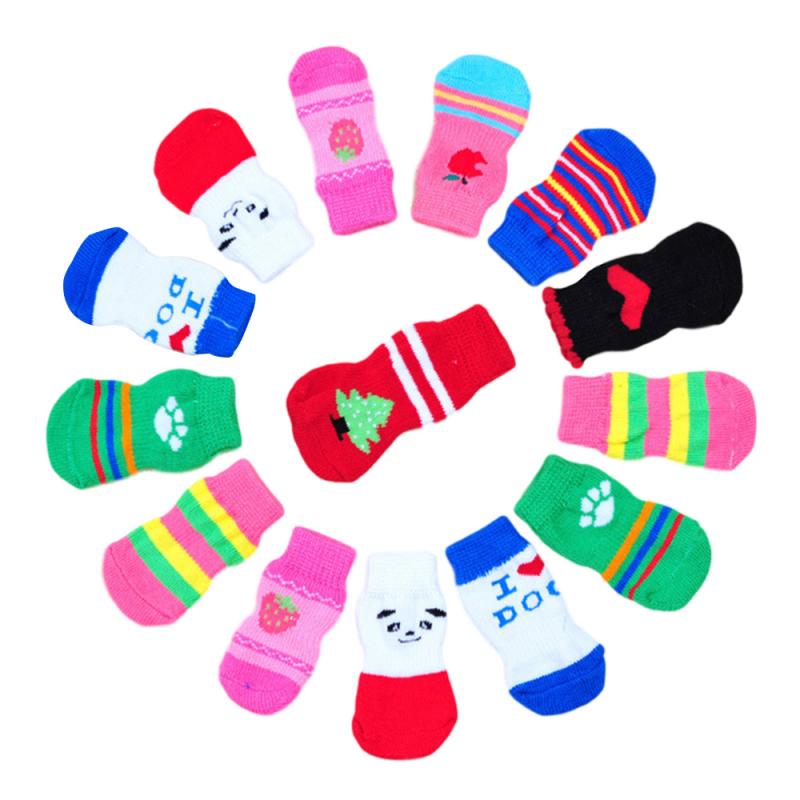 4 pçs/1 conjunto meias pet malha antiderrapante dos desenhos animados bonito mini pequeno filhote de cachorro cachorro gato interior macio inverno pata quente cuidados com animais de estimação acessórios