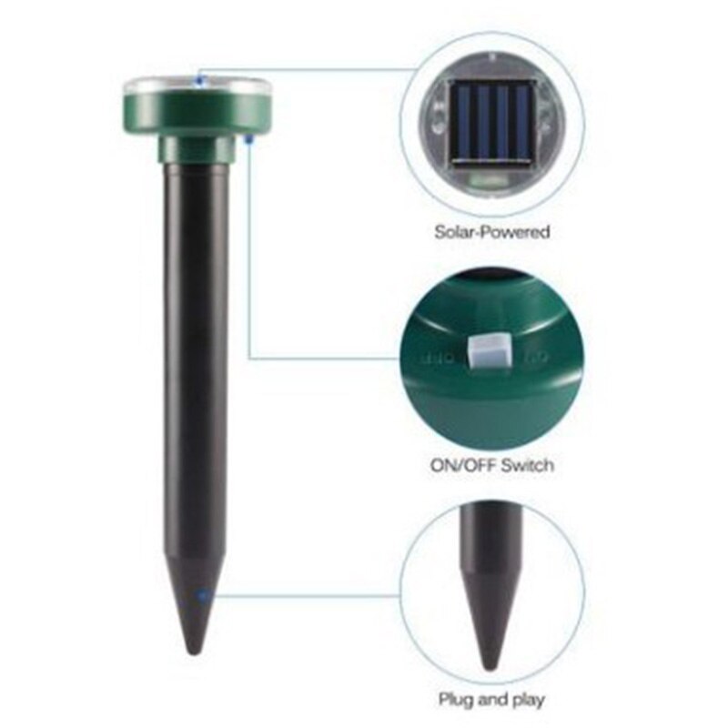 Mole Repellent 4 Pack Ultrasonic Animal Repellent Solar Powered Gopher & Vole Chaser Humane Rodent Repellent