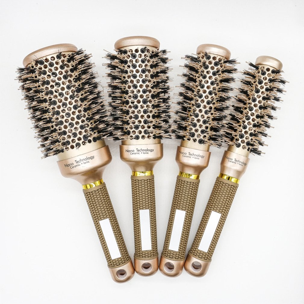 Rouleau brosse à cheveux ronde peigne brosse outil de soin des cheveux poils naturels brosse à cheveux bouclés peigne moelleux brosse de coiffure