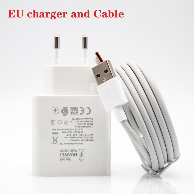 Huawei SuperCharge Nova9 pro P50 66W Quick Charger 10V/4A EU/US Adapter 6A Type-C Cable For Mate40 RS Honor 60 50 SE V40 Laptop: EU and cable