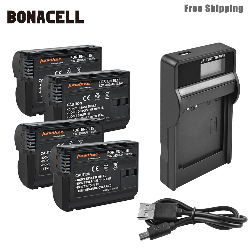 Bonacell 2800mAh EN-EL15 ENEL15 EN EL15 Camera Batterij + LCD Oplader Voor Nikon DSLR D600 D610 D800 D800E D810 d7000 D7100 L50