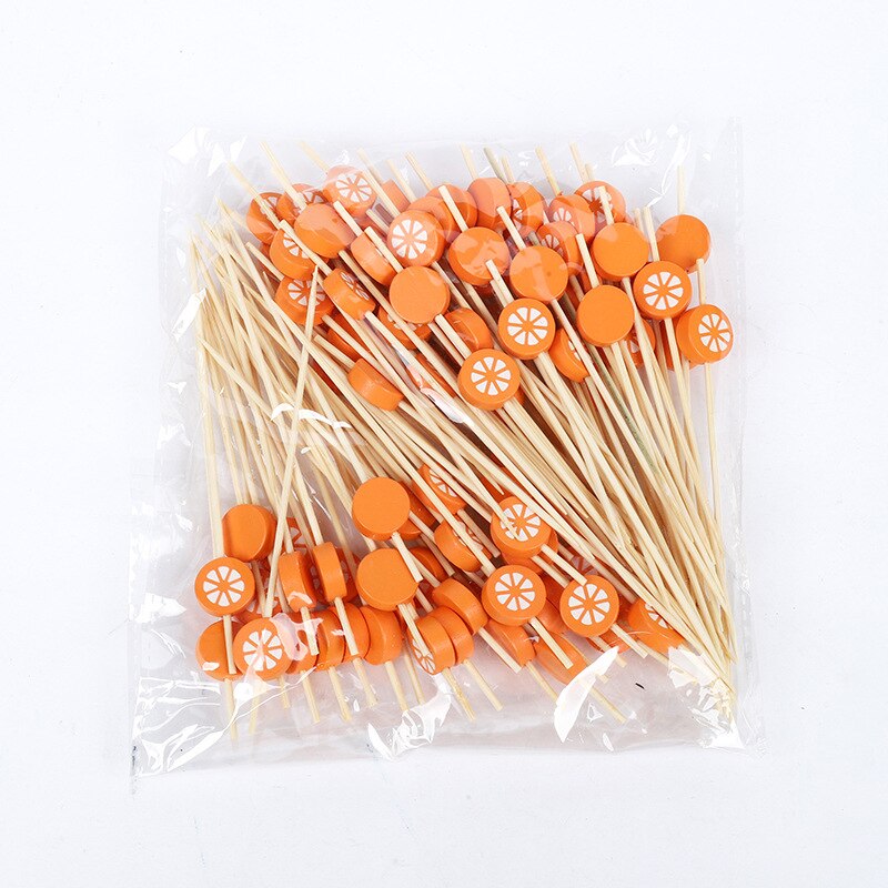100pcs Colorful Strawberry Fruit Stick Colorful Bamboo Stick Fruit Stick Kid Cocktail Garnish Salad Sandwich Toothpick: oranges