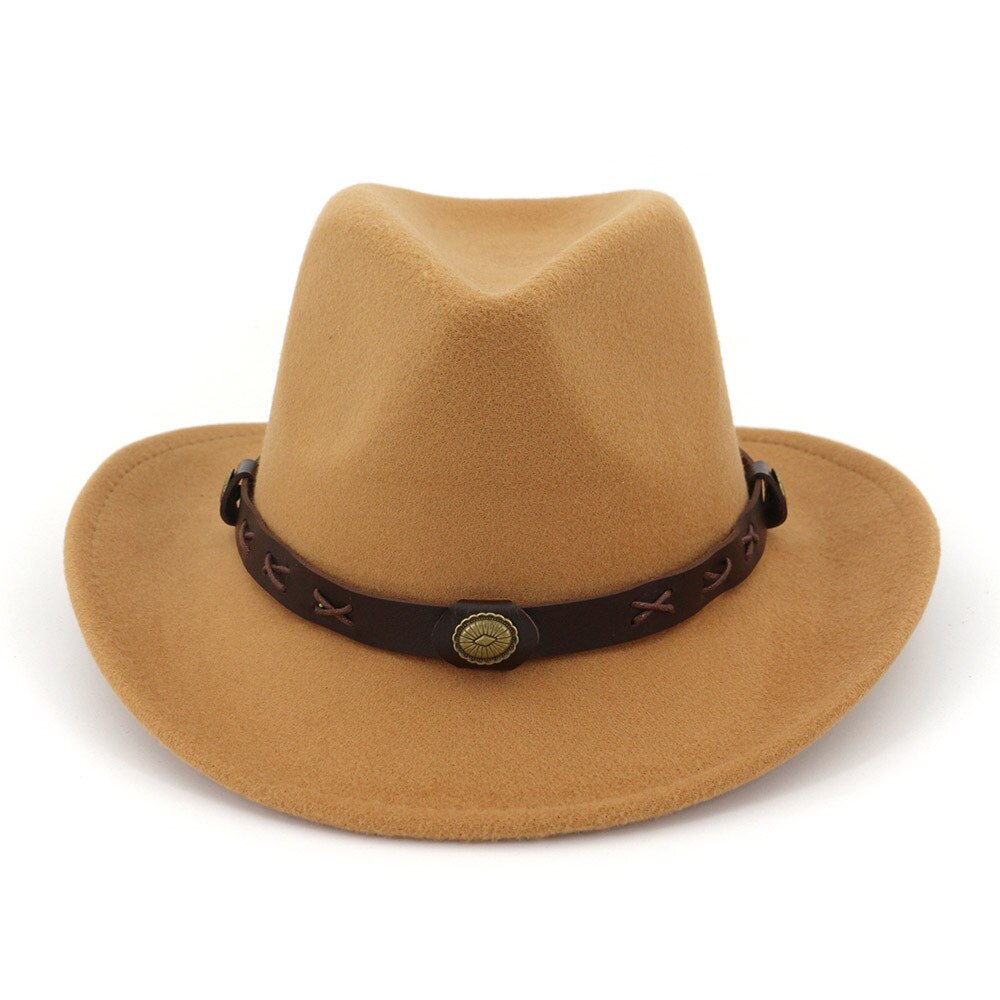 ethnic style male and female couple hat woolen western cowboy hat: camel