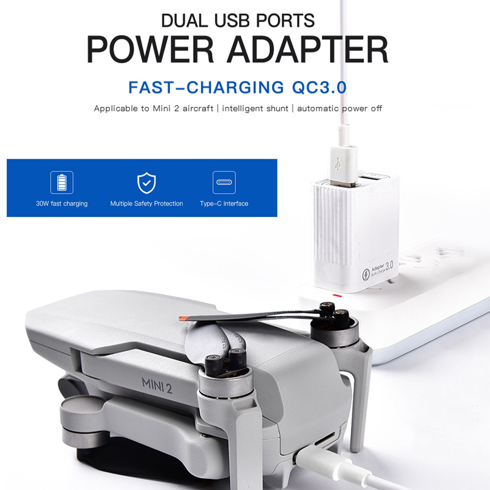 Quick Charge 3.0 Snel Opladen Charger Power Adapter Dual Usb-poorten Compatibel Met Dji Mini2 Charger