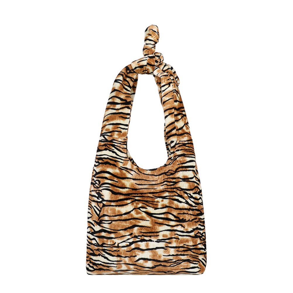 Leopard Tier Muster Schulter Tasche Frauen Krawatte Knoten Plüsch Casual Reise Täglich Totes Handtasche: Style 1