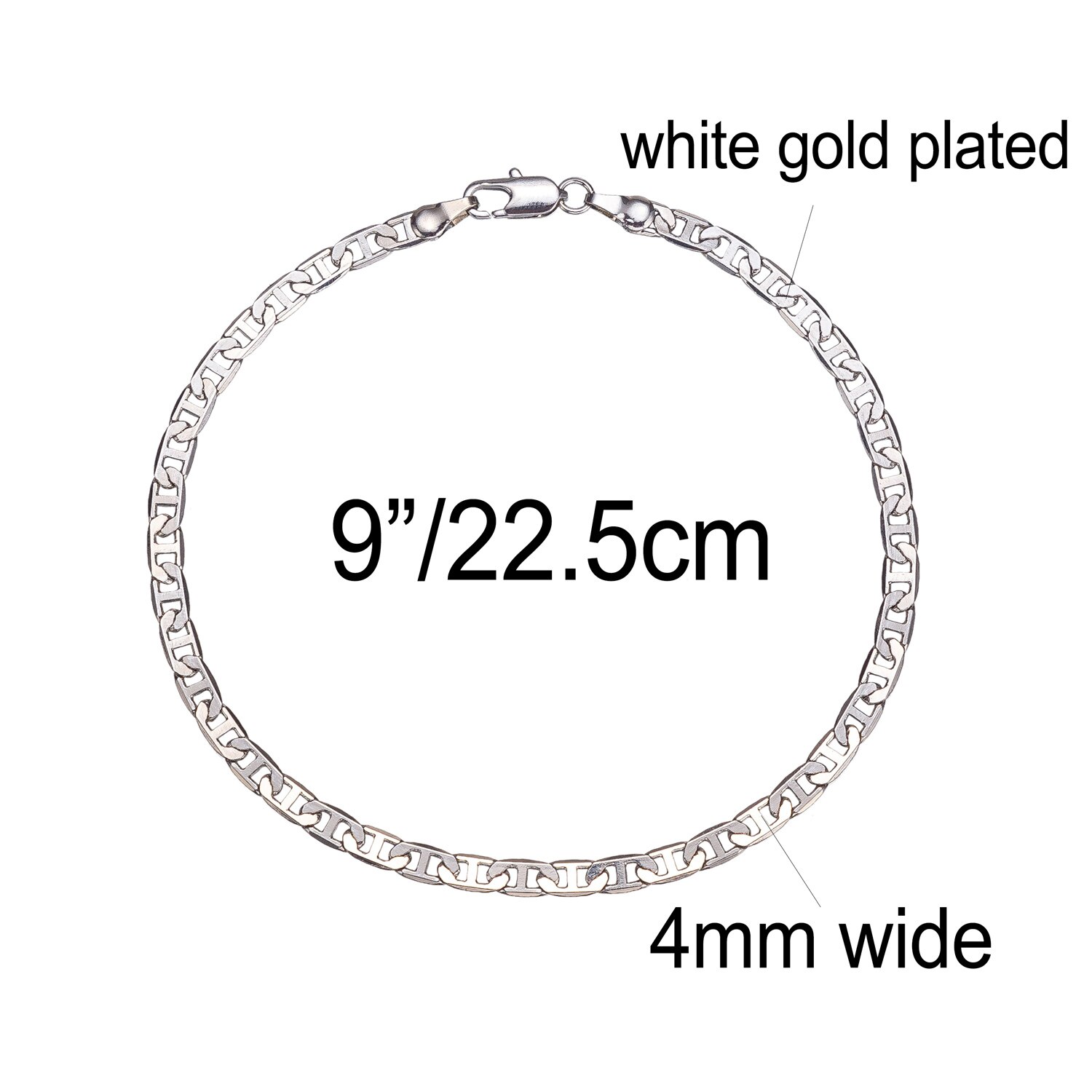 Cor do ouro/cor branca 4.2mm mariner link chain flat anklet, 9 10 11 polegadas tornozelo pulseira para mulher homem à prova dwaterproof água: white gold 9 inches