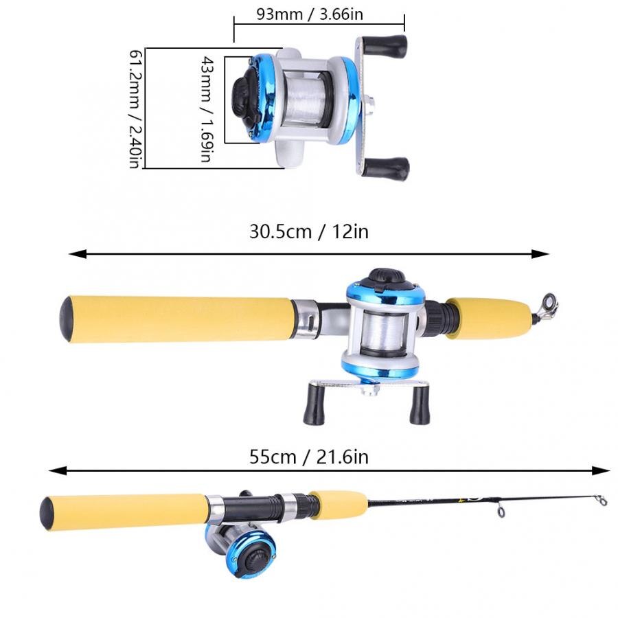 Bærbart fiskesæt guld / blå fiskerulle +55/65/75cm teleskopisk fiskestang lysende rejesæt udendørs grej tilbehør
