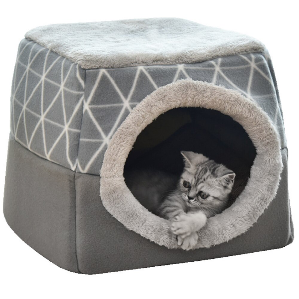 Kæledyrsseng til katte hunde blød reden kennel seng hule hus sovepose mat pad pad telt kæledyr vinter varme hyggelige senge 2 størrelse l  xl 2 farver: Grå / 35 x 33 x 30cm