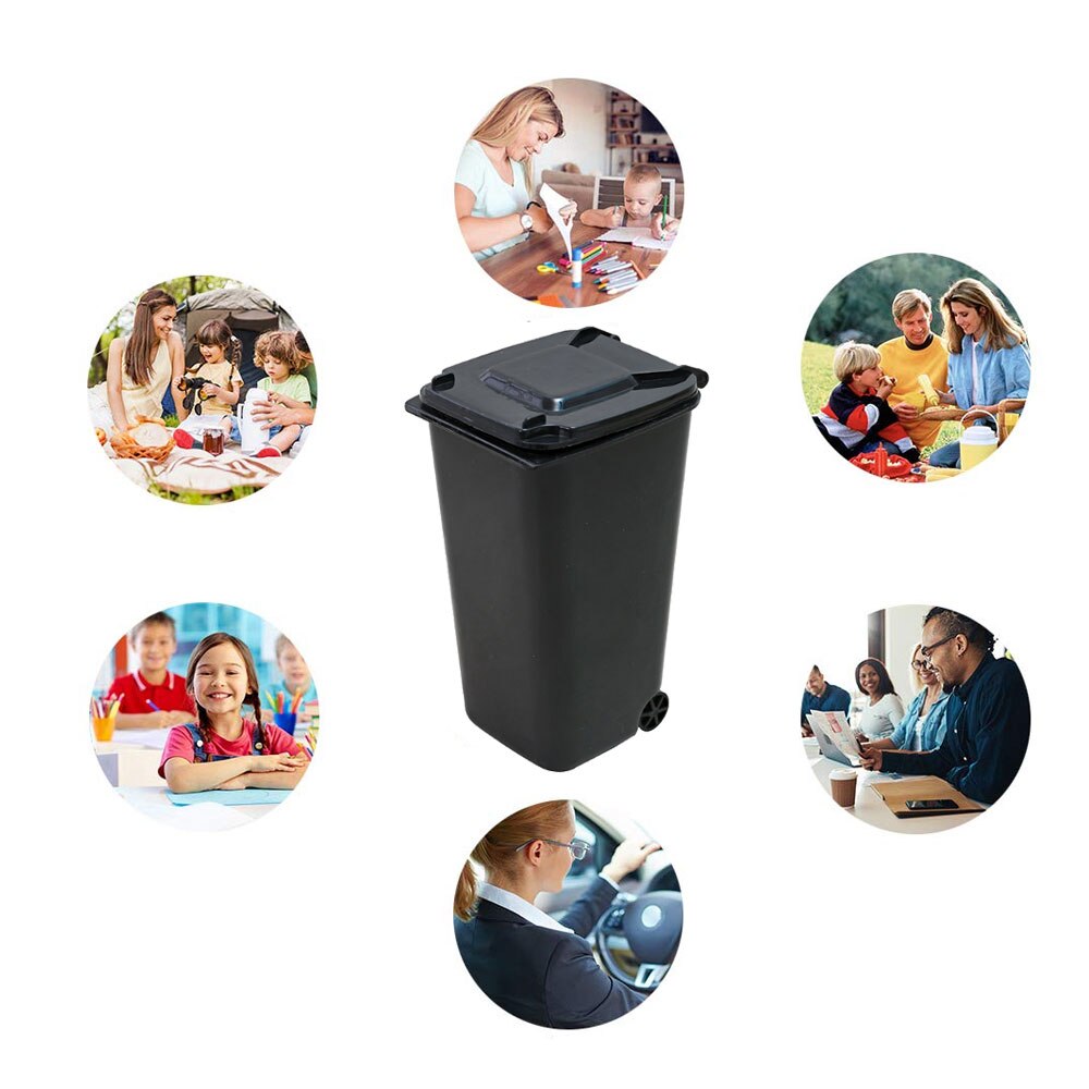 Mini Desktop Trash Can Plastic Waste Bins with Lid Household Clean Trash Desk Practical Office Supplies