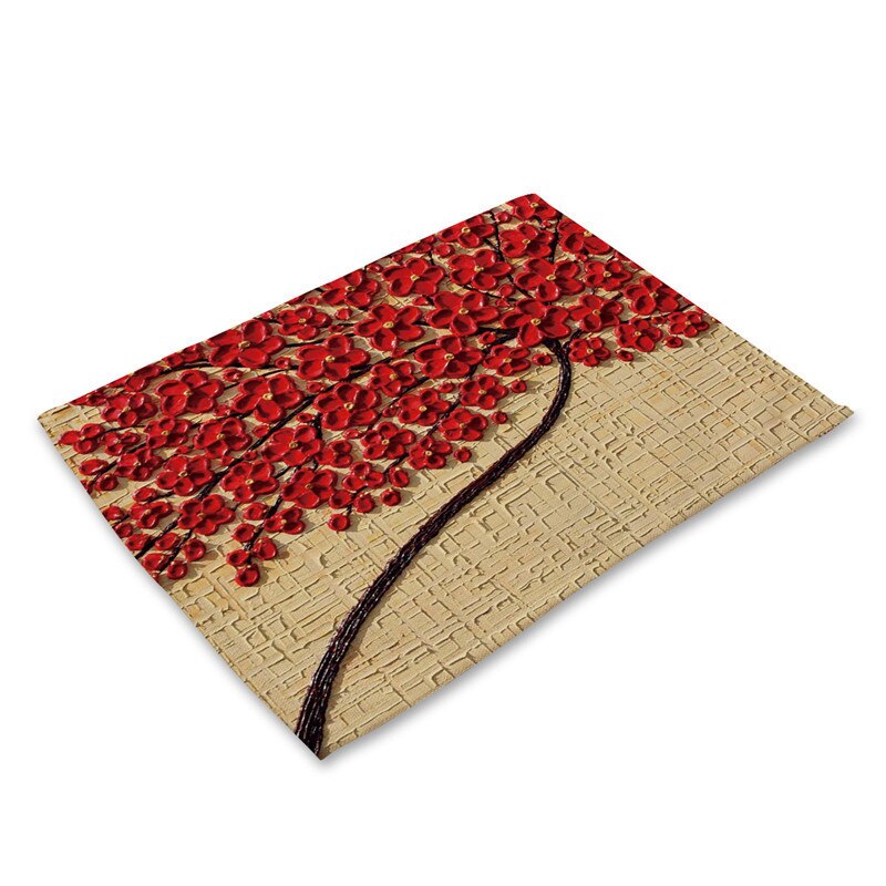1Pcs Flower Tree Pattern Kitchen Placemat Dining Table Mat Drink Coaster Cotton Linen Pad Bowl Cup Mat 42*32cm Home Decor MP0016: L