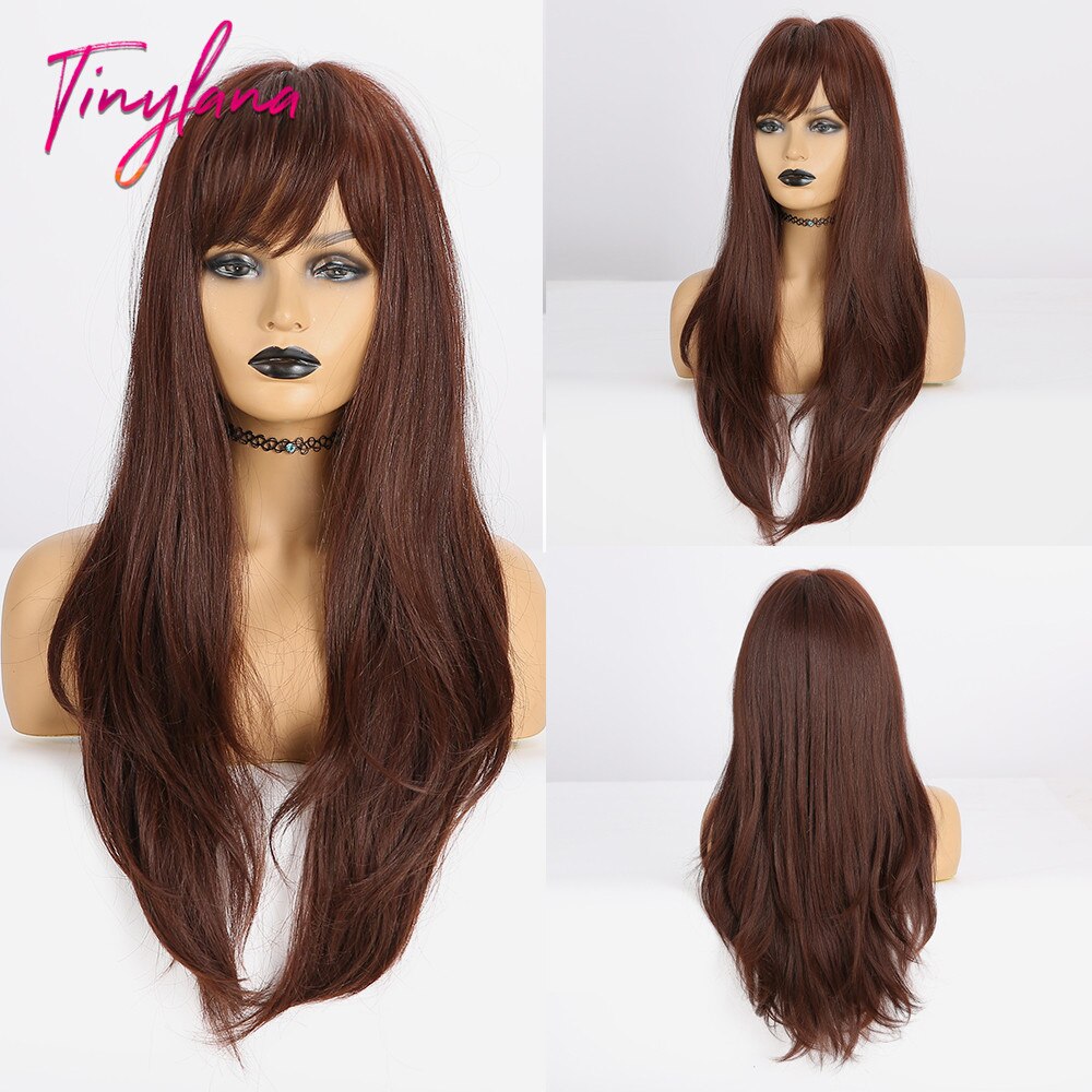 sehr klein LANA Synthetische Haar Perücken mit Pony Lange Gerade Dunkelbraun Perücken für Frauen afro Hohe Temperatur Faser Cosplay Partei perücken: lc275-1