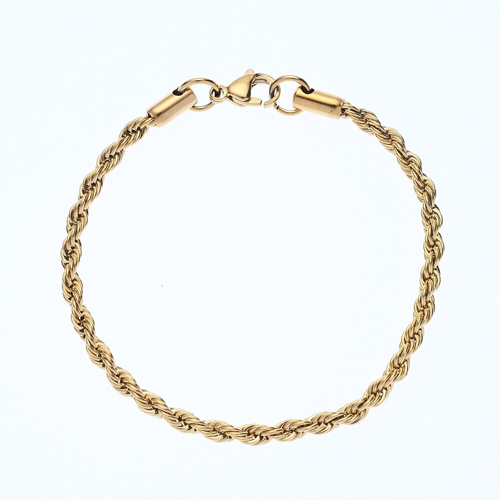 Preço de atacado 316l aço inoxidável banhado a ouro preto torcido corda corrente pulseira para homens e mulheres moda presente jóias: Ouro-cor