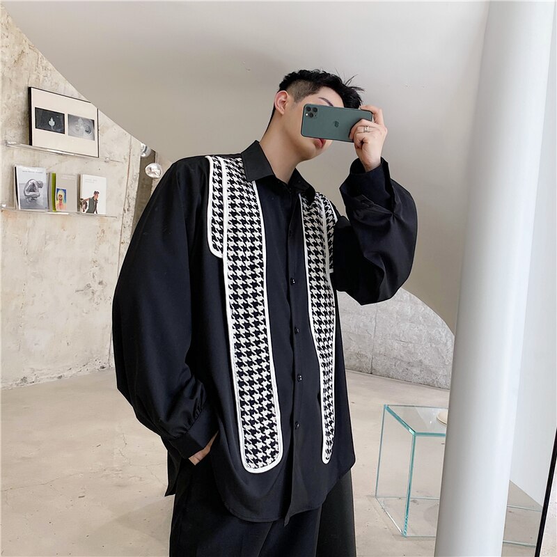 Hommes ruban cravate décontracté à manches longues chemises mâle japon Harajuku Streetwear Hip Hop Vintage chemise ample vêtements de scène