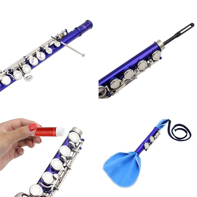Musikalsk fløyte piccolo rensesett femdelt sett med stripeduk + pass stripe + korkpasta + skrutrekker + hansker